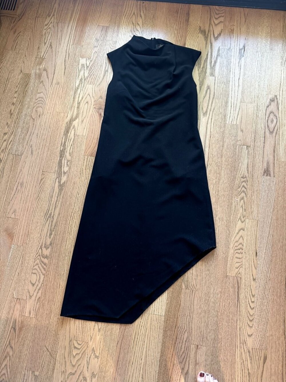 z.G.e.st Black Asymmetric Hem Draped Funnel Neck Sleeveless Midi Dress S